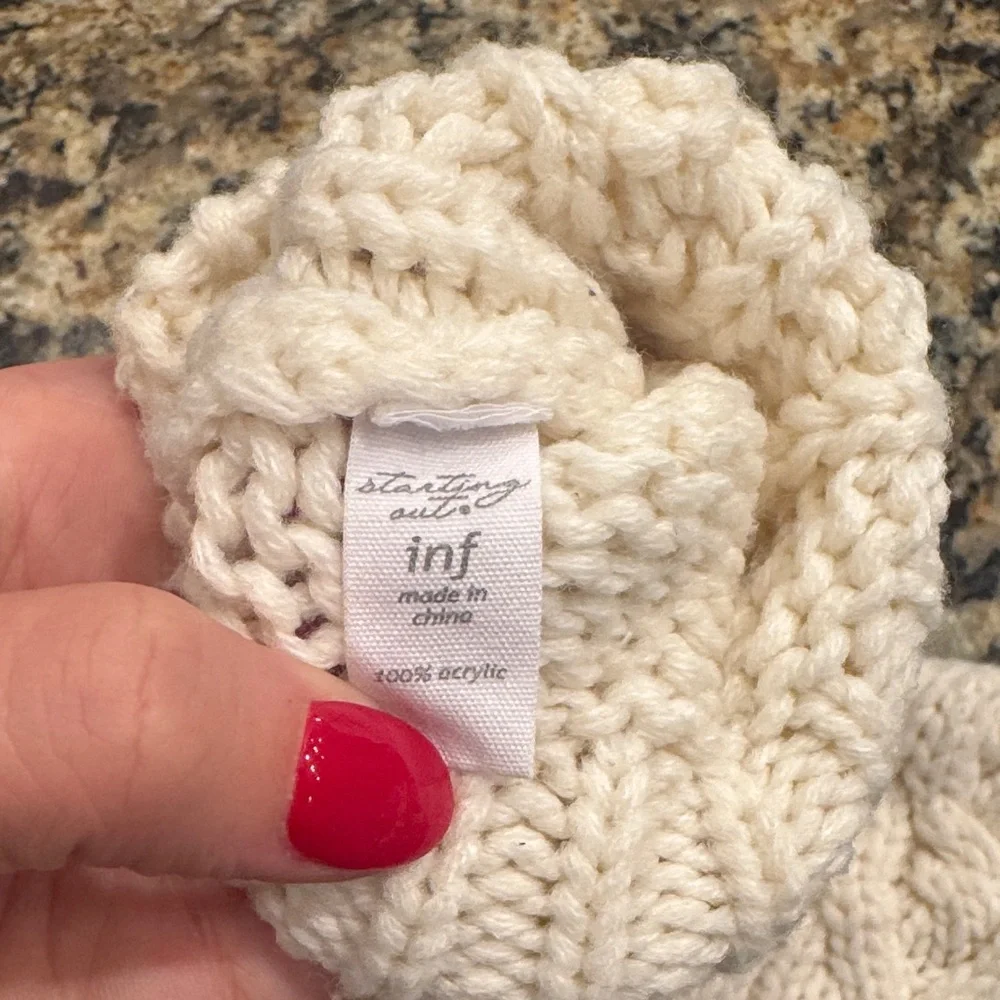 Starting Out Ivory Knit Mittens for Infants
